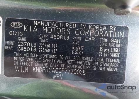 2015 Kia Sportage Lx z USA, uszkodzony, nr VIN KNDPBCAC0F7770038